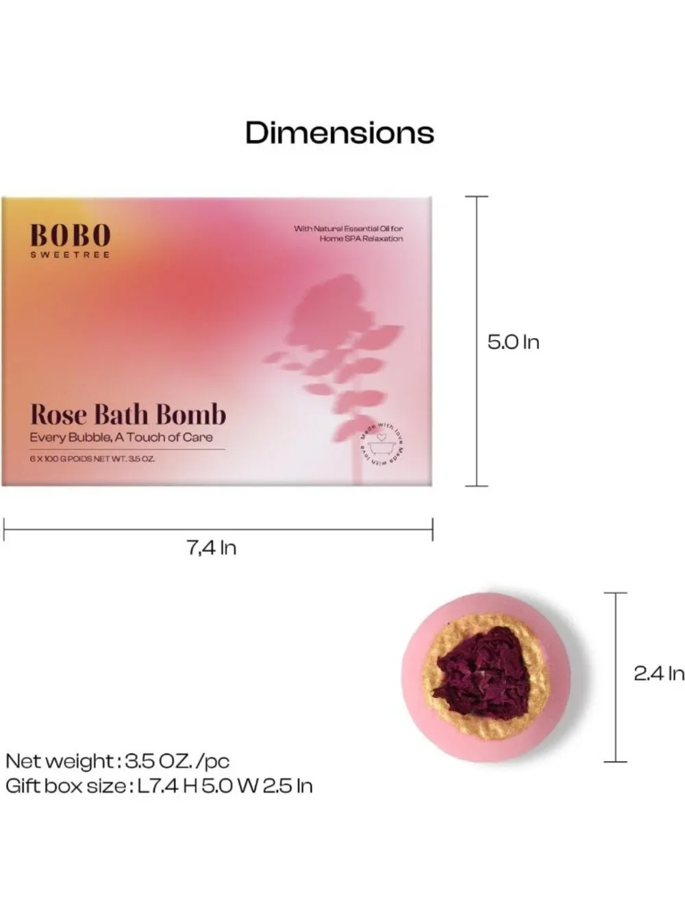 Rose Bath Bombs Gift Set - 6 Pack with Dried Roses, Spa Relaxation & Self-Care